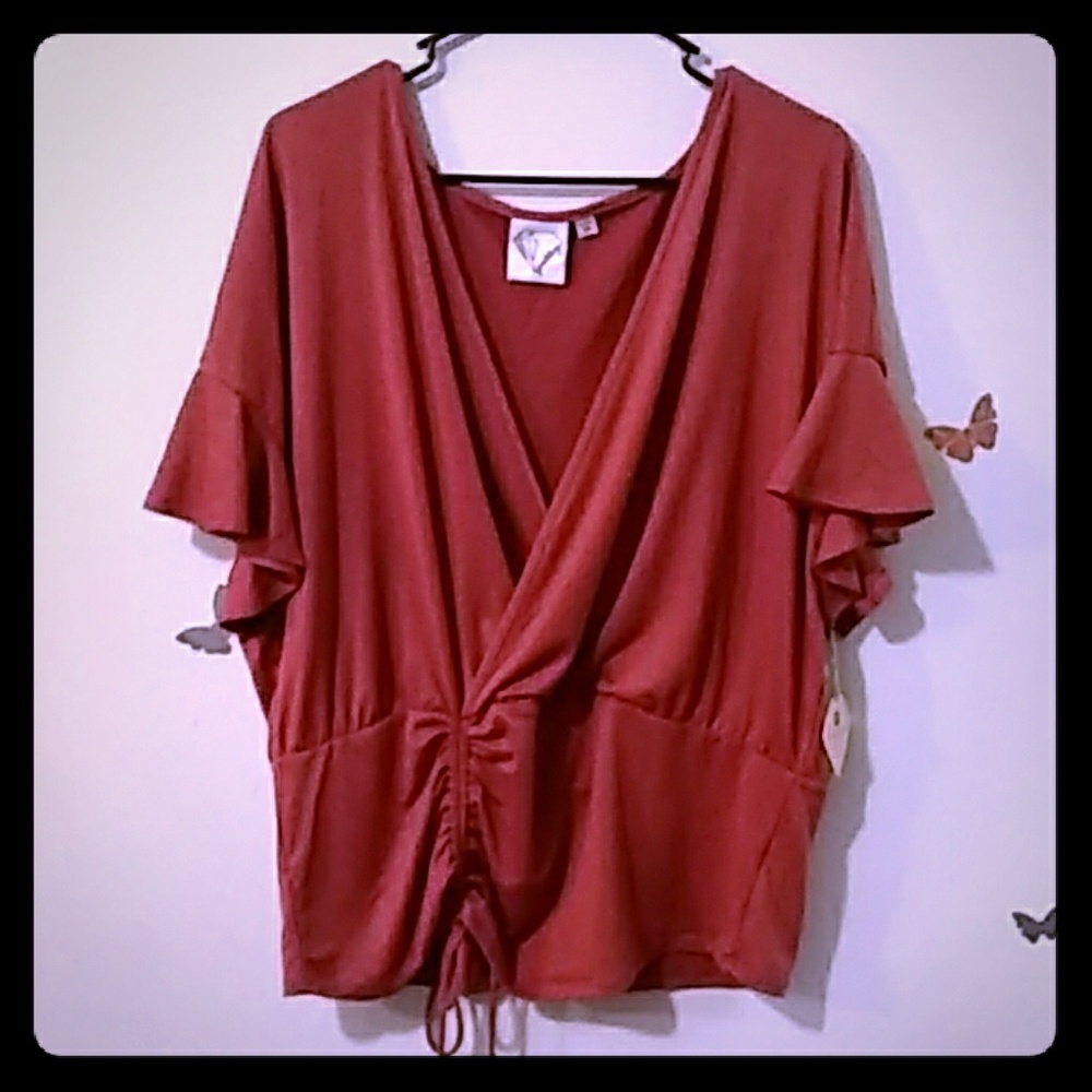 Ruffle Sleeve Ruched Top